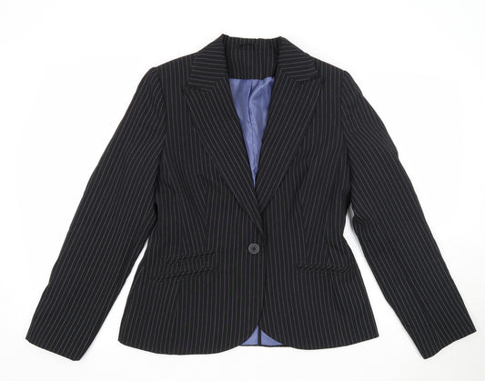 New Look Womens Black Striped Polyester Jacket Suit Jacket Size 14