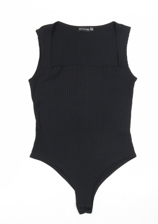 PRETTYLITTLETHING Womens Black Polyester Bodysuit One-Piece Size 10 Snap