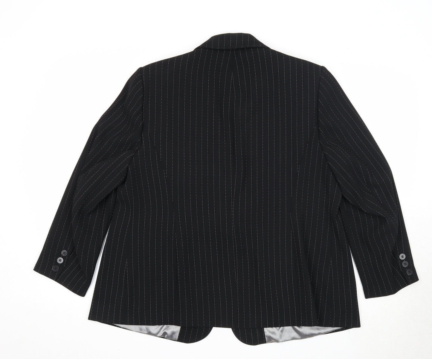 Ann Harvey Womens Black Striped Polyester Jacket Suit Jacket Size 16
