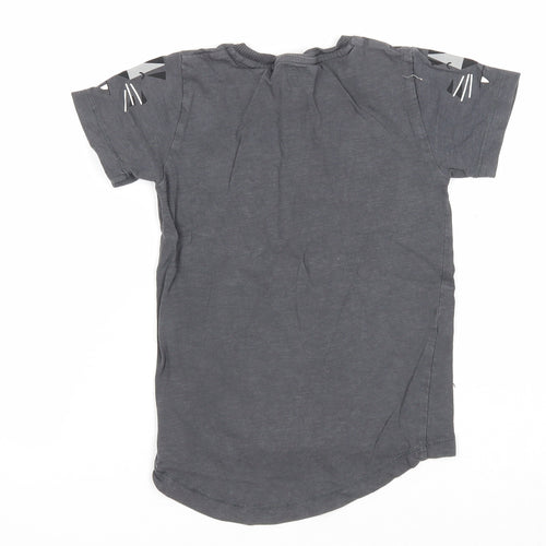 NEXT Boys Grey Cotton Basic T-Shirt Size 2-3 Years Round Neck Pullover - Cat Print