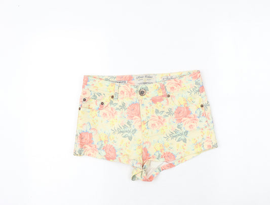 PARISIAN SIGNATURE Womens Yellow Floral Cotton Basic Shorts Size 10 Regular Zip