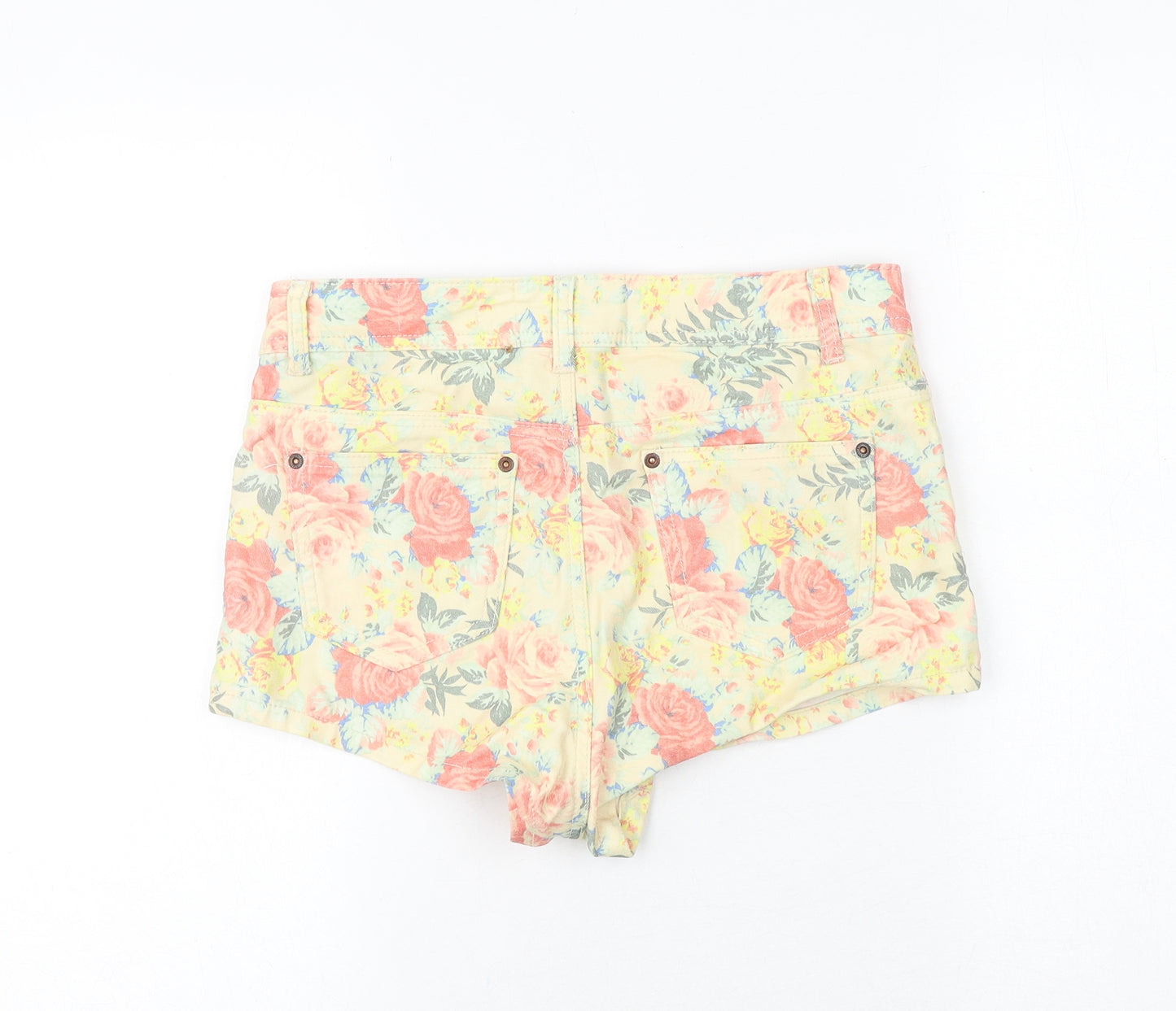 PARISIAN SIGNATURE Womens Yellow Floral Cotton Basic Shorts Size 10 Regular Zip