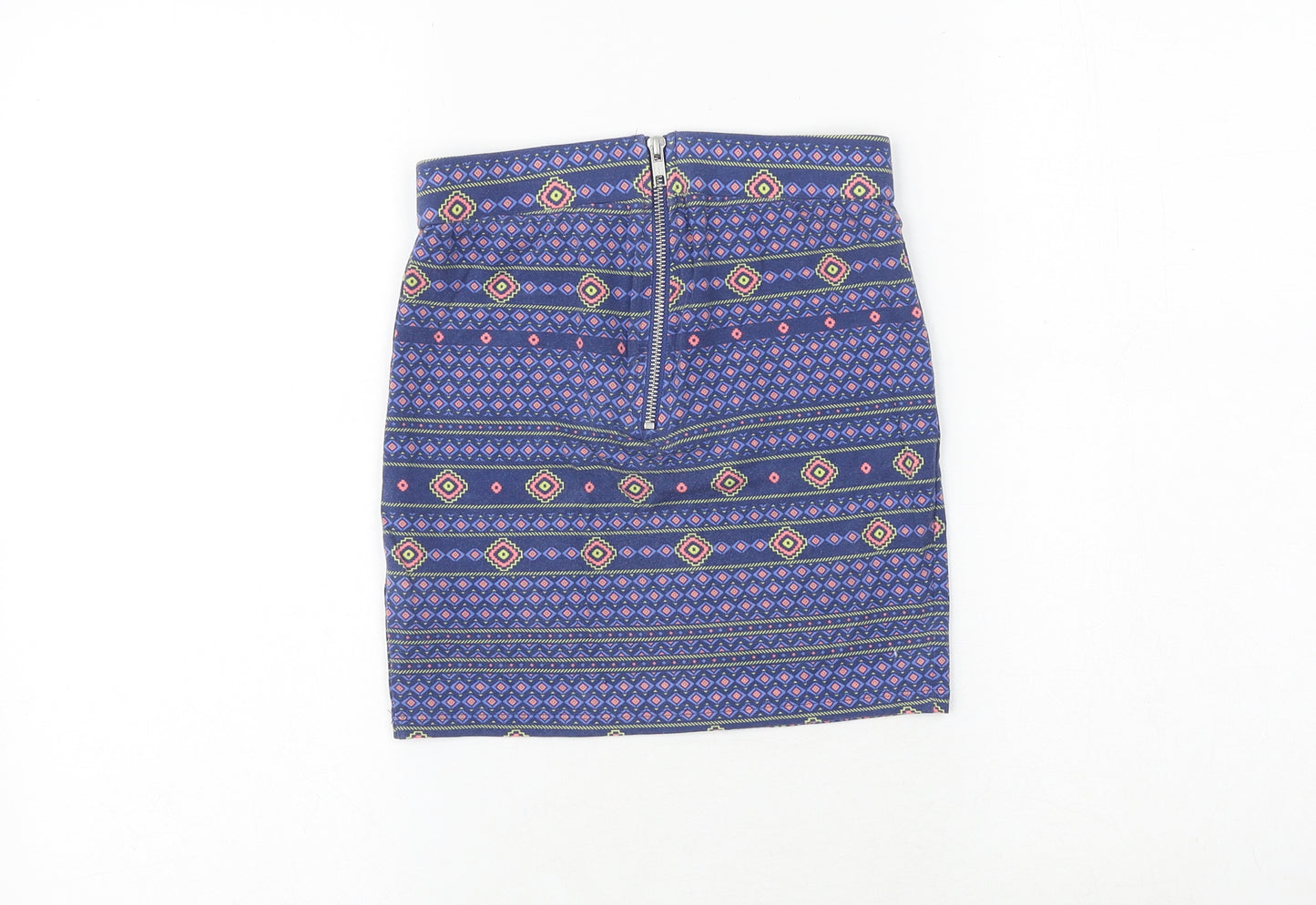 New Look Girls Blue Geometric Cotton Bandage Skirt Size 10-11 Years Regular Zip