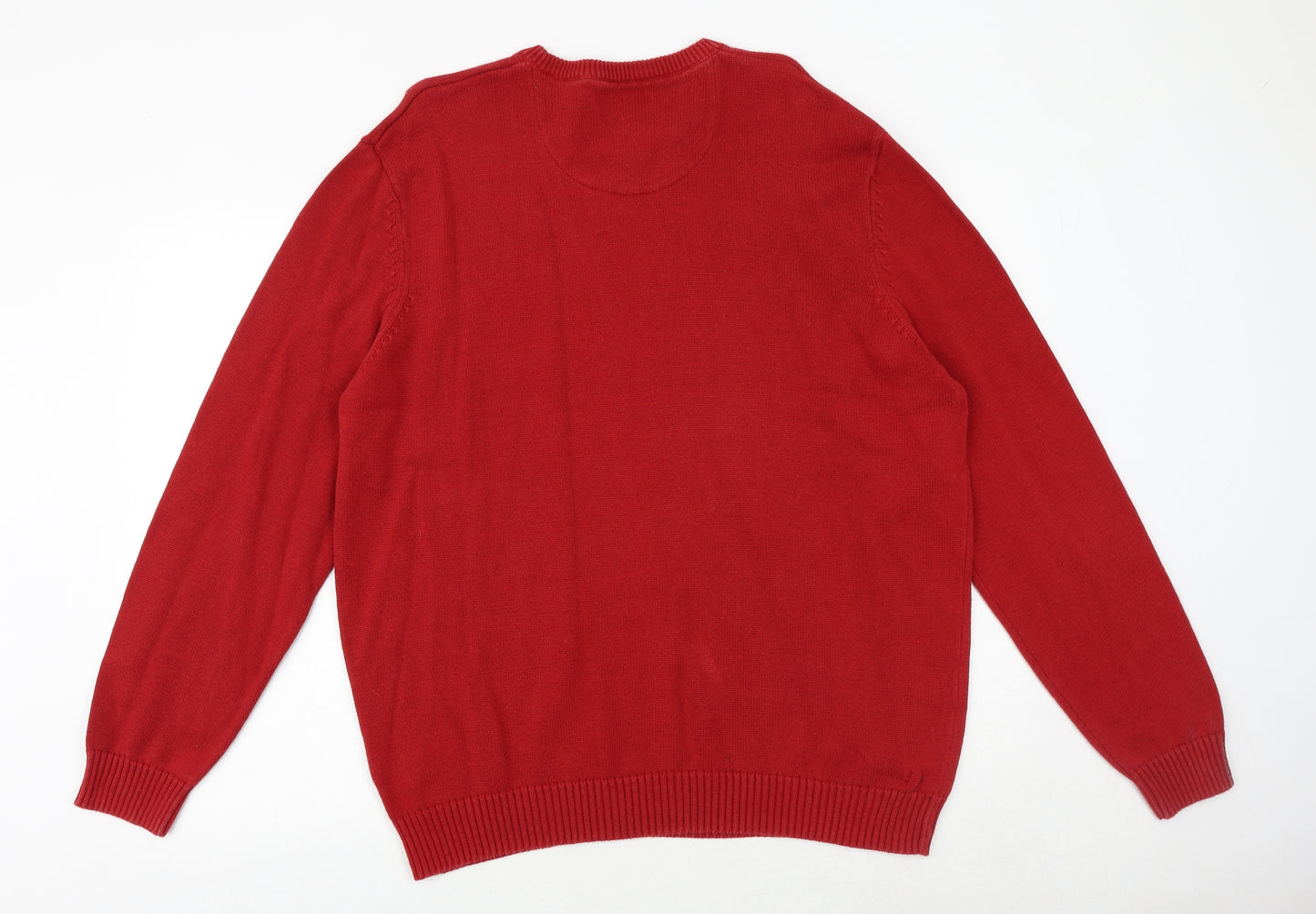 BHS Mens Red Round Neck Cotton Pullover Jumper Size XL Long Sleeve