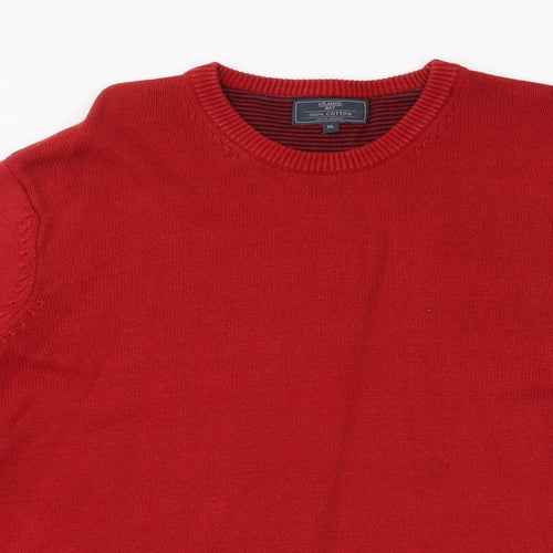 BHS Mens Red Round Neck Cotton Pullover Jumper Size XL Long Sleeve