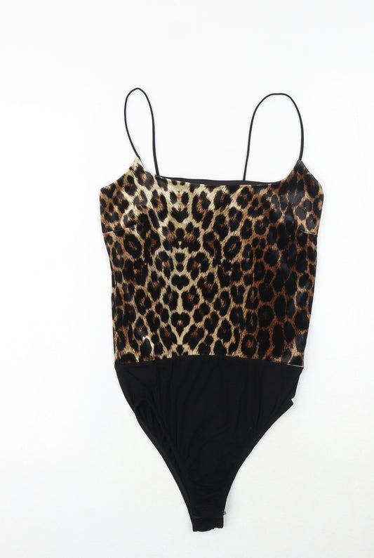 I SAW IT FIRST Womens Brown Animal Print Polyester Bodysuit One-Piece Size 8 Snap - Leopard Print