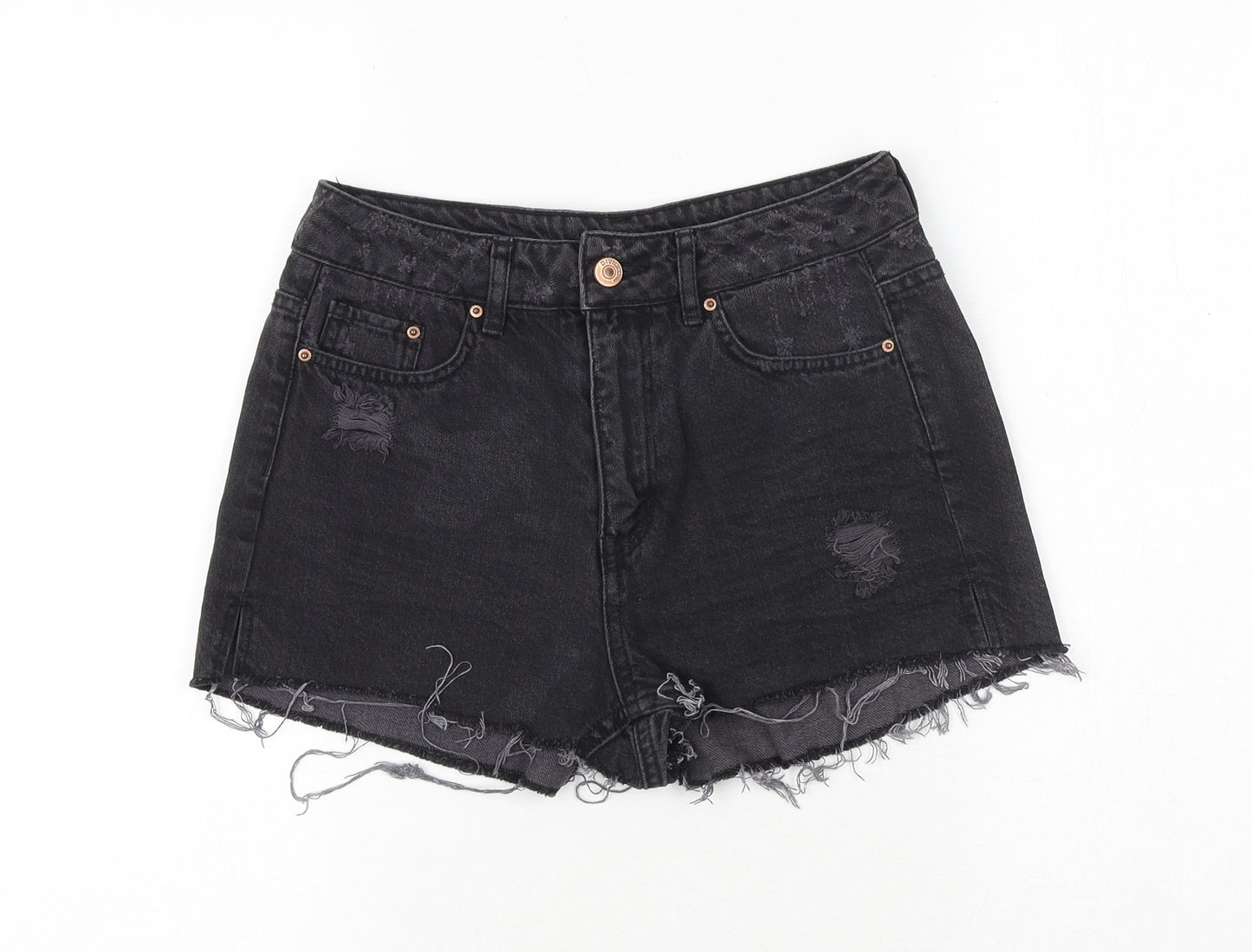 H&M Womens Black 100% Cotton Cut-Off Shorts Size 6 Regular Zip