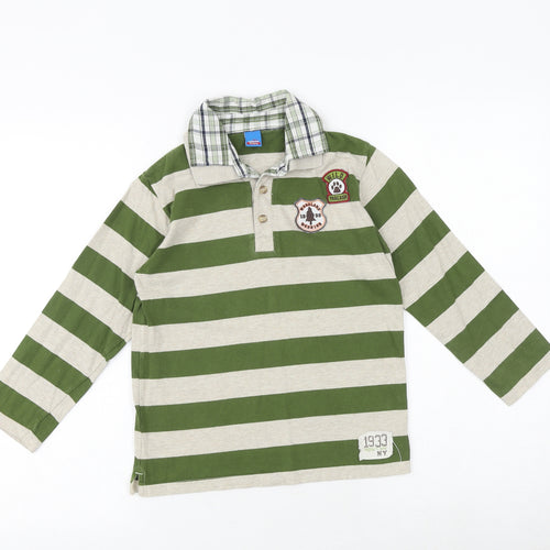 Adams Boys Green Striped 100% Cotton Basic Polo Size 9 Years Collared Button - West Park