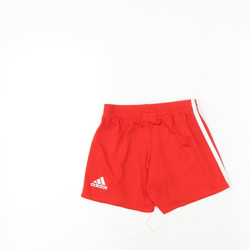 adidas Boys Red Striped Polyester Sweat Shorts Size 3-4 Years Regular - Wales