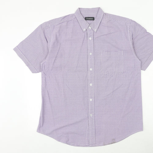 Hawkshead Mens Purple Check 100% Cotton Polo Size L Collared Button