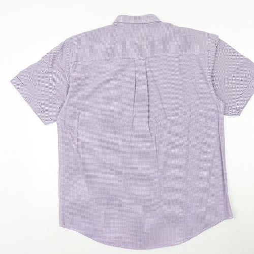 Hawkshead Mens Purple Check 100% Cotton Polo Size L Collared Button