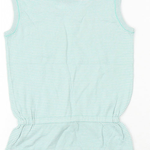 Ted Baker Girls Green Striped 100% Cotton Basic Tank Size 2-3 Years Round Neck Pullover