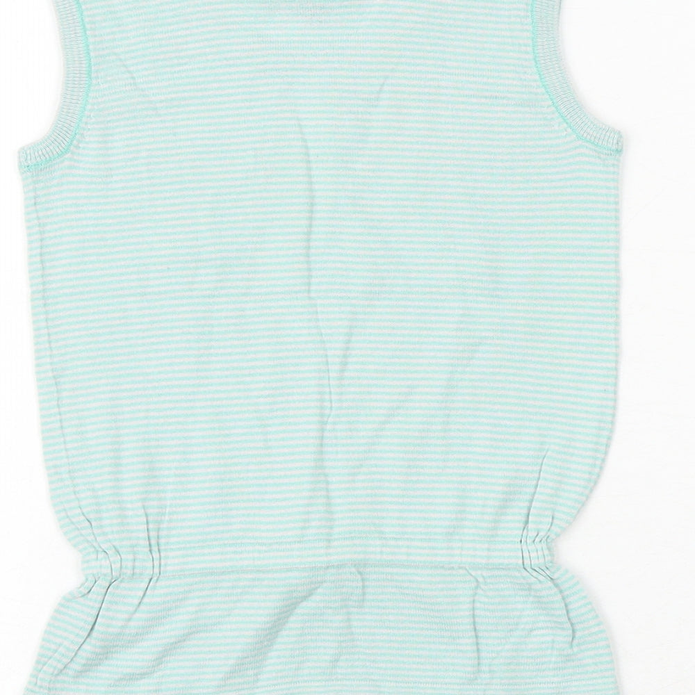 Ted Baker Girls Green Striped 100% Cotton Basic Tank Size 2-3 Years Round Neck Pullover