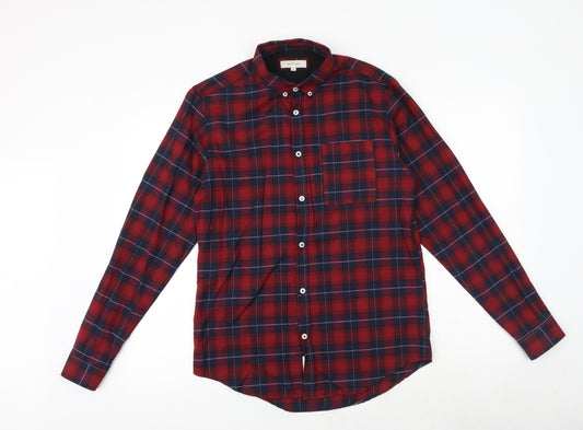 River Island Mens Red Plaid Cotton Button-Up Size S Collared Button
