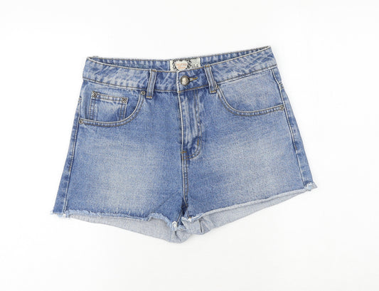 Boohoo Womens Blue 100% Cotton Cut-Off Shorts Size 10 Regular Zip