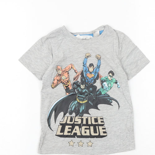 H&M Boys Grey Cotton Basic T-Shirt Size 2-3 Years Round Neck Pullover - Justice League