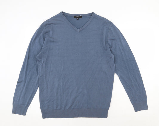 Thomas Nash Mens Blue V-Neck Acrylic Pullover Jumper Size M Long Sleeve