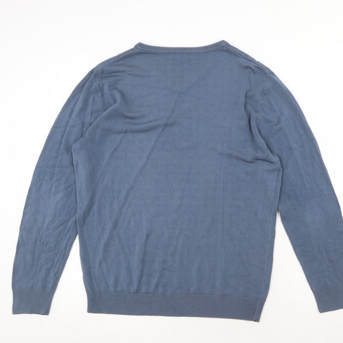 Thomas Nash Mens Blue V-Neck Acrylic Pullover Jumper Size M Long Sleeve