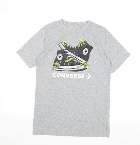 Converse Boys Grey Cotton Basic T-Shirt Size 13-14 Years Round Neck Pullover - Converse All Star