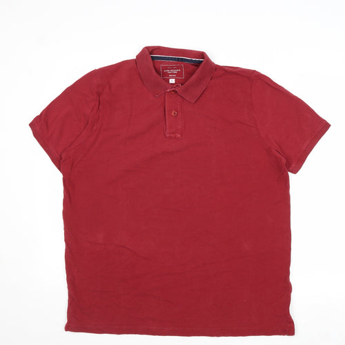 John Lewis Mens Red Cotton Polo Size L Collared Button