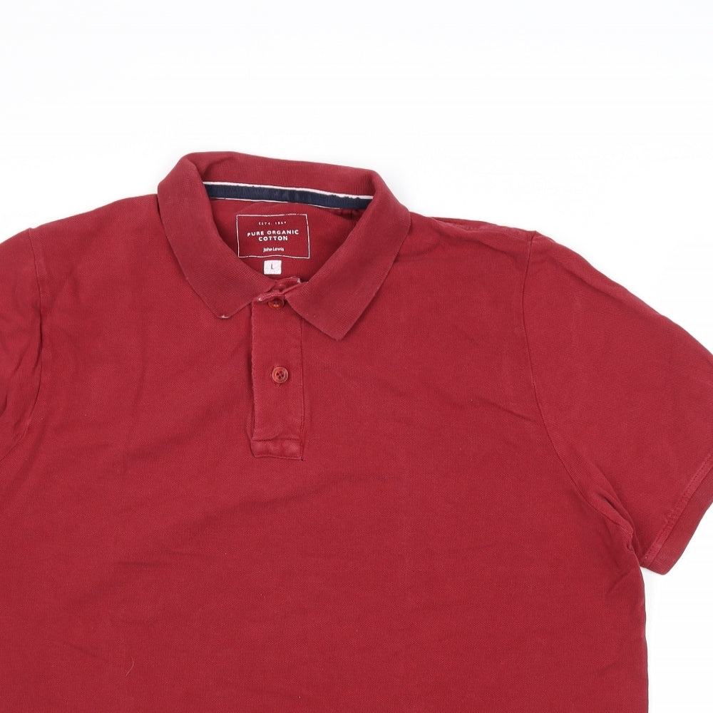 John Lewis Mens Red Cotton Polo Size L Collared Button