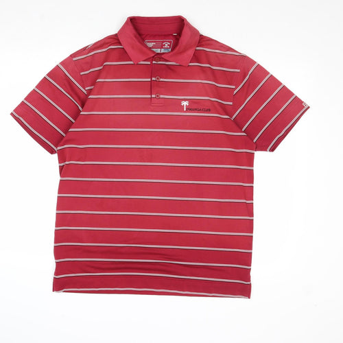 Cutter & Buck Mens Red Striped Polyester Polo Size S Collared Button