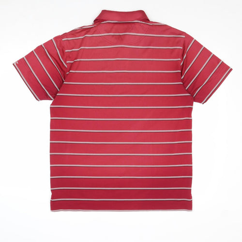 Cutter & Buck Mens Red Striped Polyester Polo Size S Collared Button
