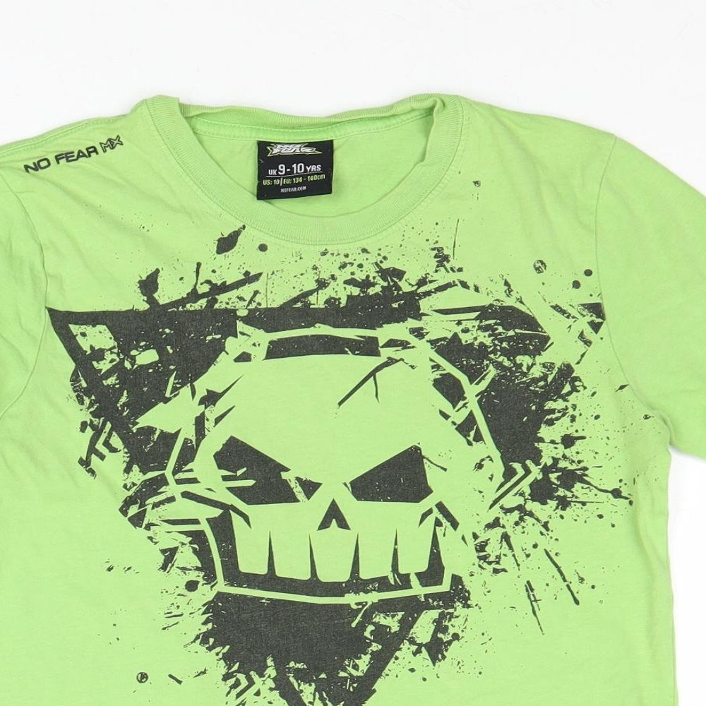 No Fear Boys Green Cotton Basic T-Shirt Size 9-10 Years Round Neck Pullover - Skulls