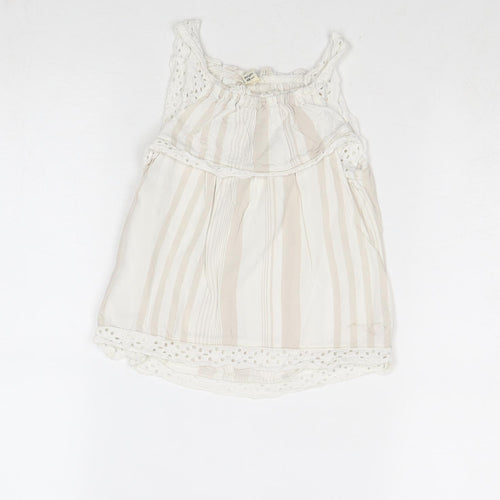 River Island Girls Beige Striped Cotton Basic Tank Size 2-3 Years Round Neck Pullover - Broderie Anglaise