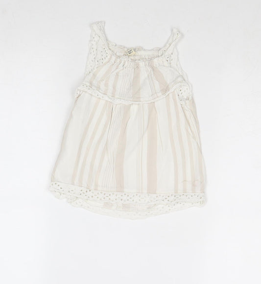 River Island Girls Beige Striped Cotton Basic Tank Size 2-3 Years Round Neck Pullover - Broderie Anglaise