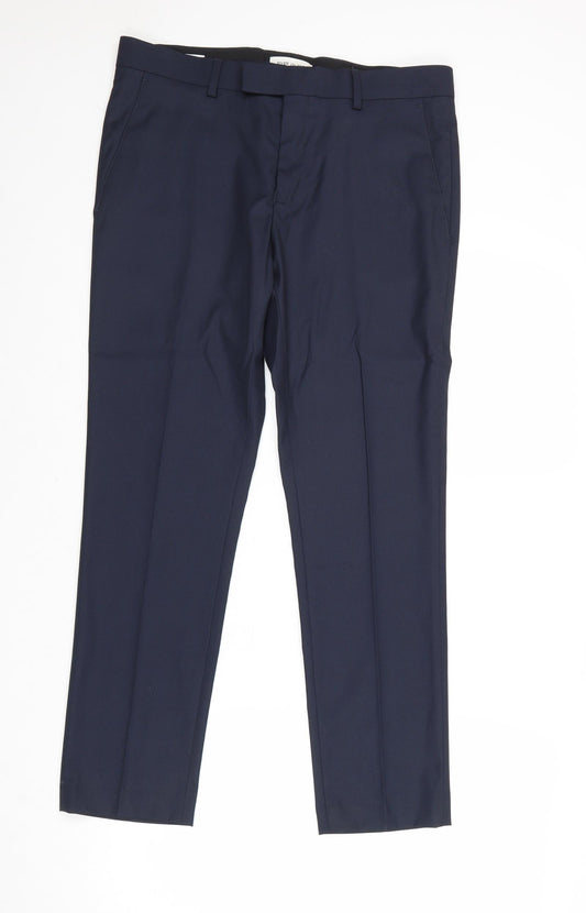 River Island Mens Blue Polyester Chino Trousers Size 30 in Regular Zip