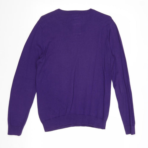 Topman Mens Purple V-Neck Cotton Pullover Jumper Size S Long Sleeve