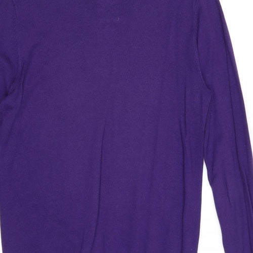 Topman Mens Purple V-Neck Cotton Pullover Jumper Size S Long Sleeve