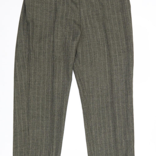 Marks and Spencer Womens Green Striped Polyester Trousers Size 14 Regular