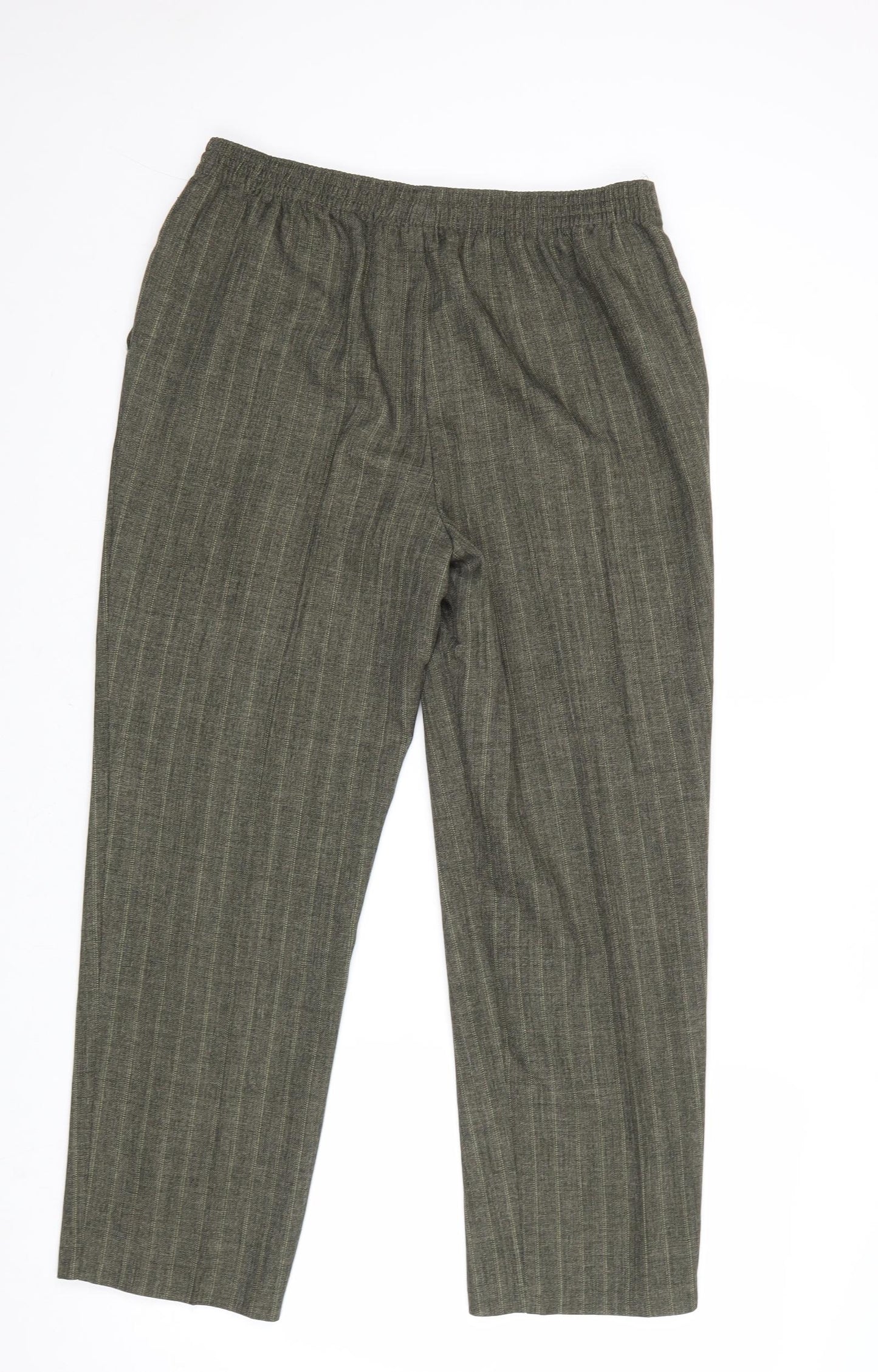 Marks and Spencer Womens Green Striped Polyester Trousers Size 14 Regular