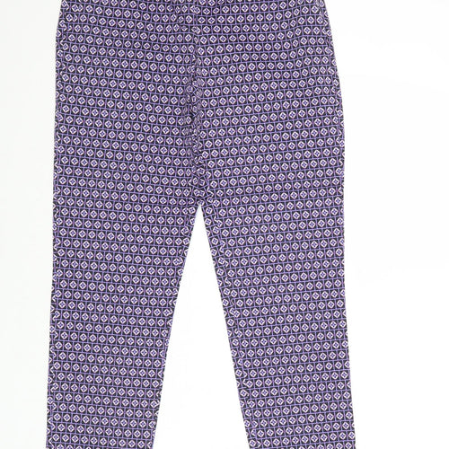 Warehouse Womens Purple Geometric Cotton Trousers Size 8 Regular Zip