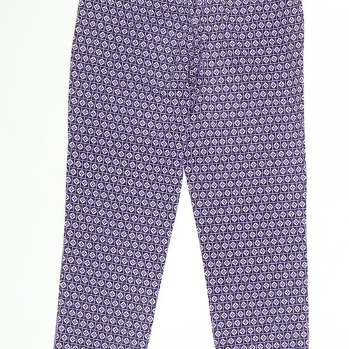 Warehouse Womens Purple Geometric Cotton Trousers Size 8 Regular Zip