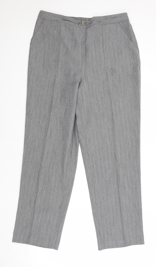Classic Womens Grey Polyester Trousers Size 16 Regular