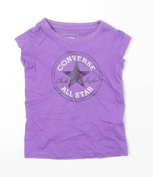 Converse Girls Purple 100% Cotton Basic T-Shirt Size 3 Years Round Neck Pullover - Converse All Star
