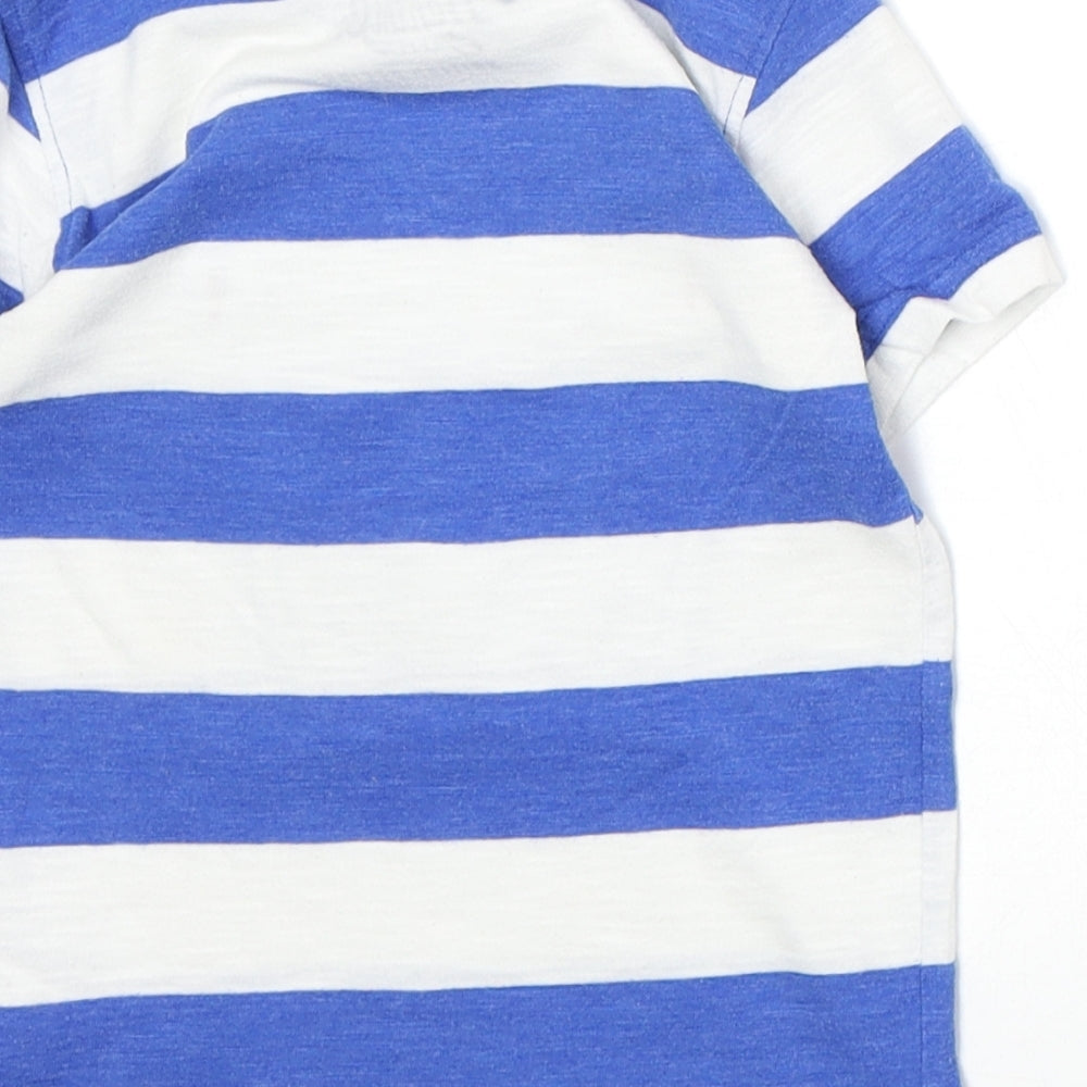 NEXT Boys Blue Striped Cotton Basic T-Shirt Size 2-3 Years Round Neck Pullover - Monkey