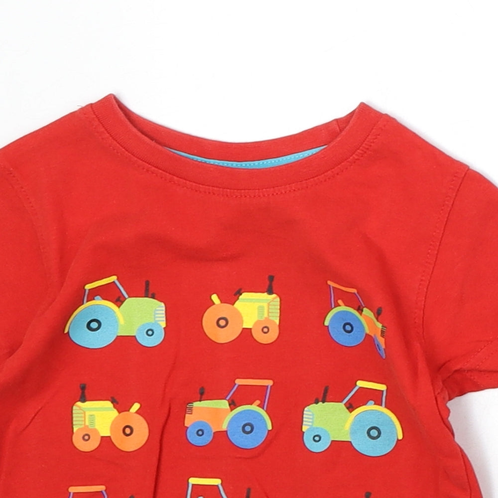 Mountain Warehouse Boys Red 100% Cotton Basic T-Shirt Size 2-3 Years Round Neck Pullover - Tractor