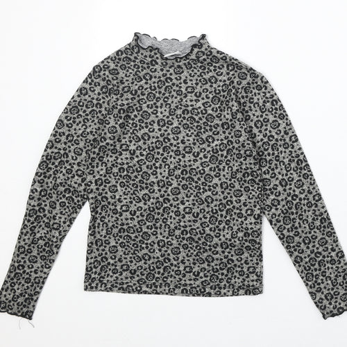 Zara Girls Brown Animal Print Polyester Basic T-Shirt Size 10 Years Mock Neck Pullover - Leopard Print