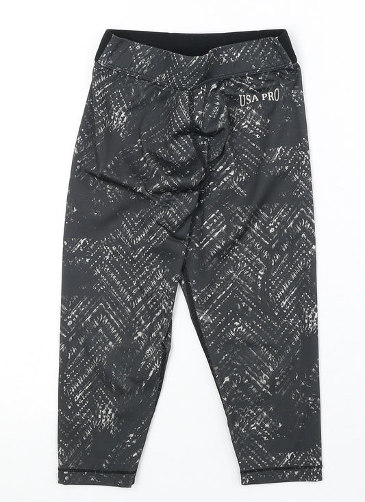 USA Pro Girls Grey Geometric Polyester Jogger Trousers Size 7-8 Years Regular Pullover - Leggings