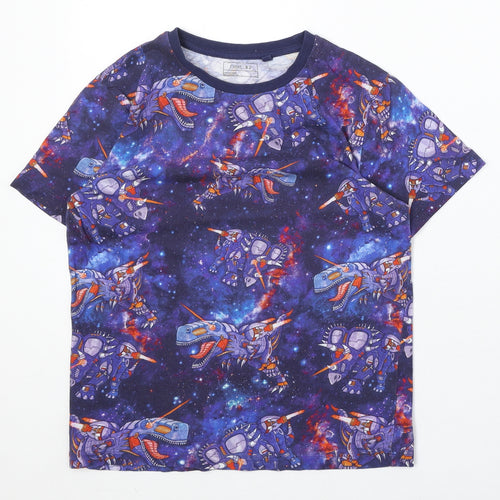NEXT Boys Blue 100% Cotton Basic T-Shirt Size 9 Years Round Neck Pullover - Robot Dinosaurs