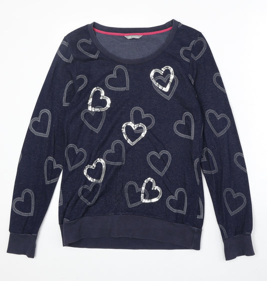 Marks and Spencer Womens Blue Geometric Viscose Pullover Sweatshirt Size 10 Pullover - Heart Pattern
