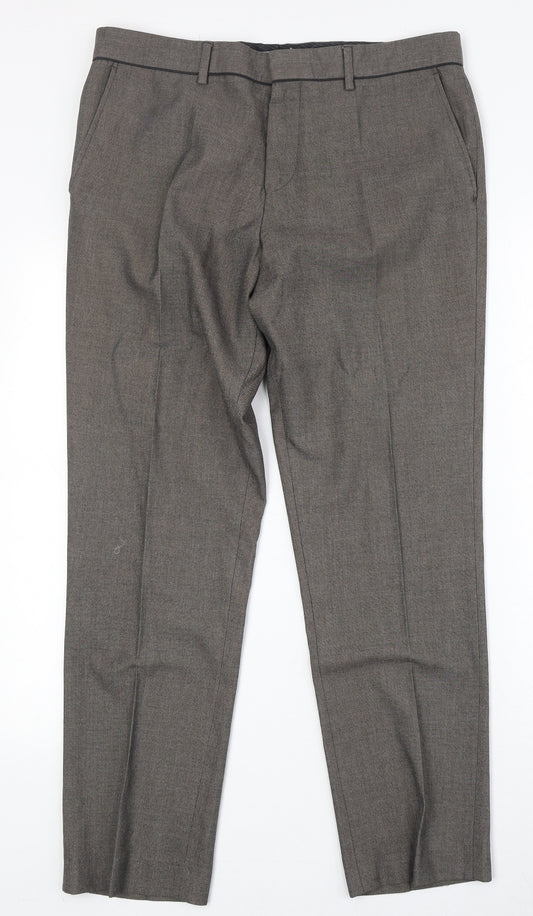 River Island Mens Grey Polyester Chino Trousers Size 34 in Regular Zip