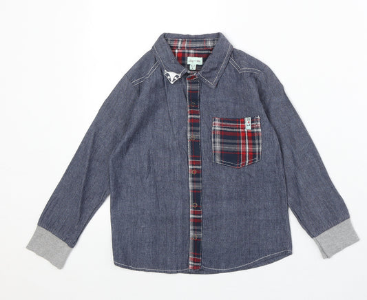 Lily & Sid Boys Blue Geometric 100% Cotton Basic Button-Up Size 6-7 Years Collared Snap