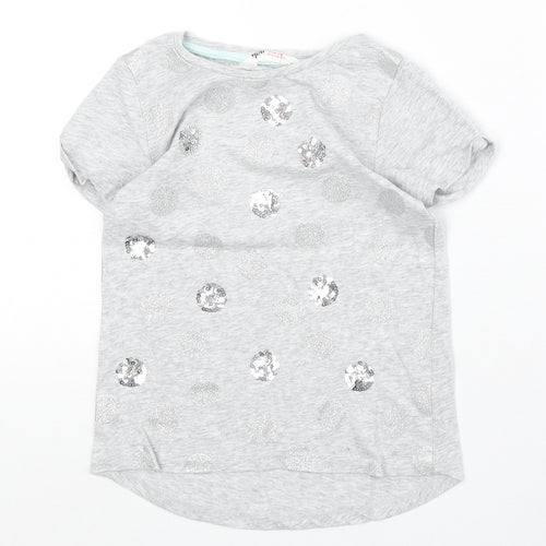 H&M Girls Grey Polka Dot Polyester Basic T-Shirt Size 6-7 Years Round Neck Pullover - Size 6-8