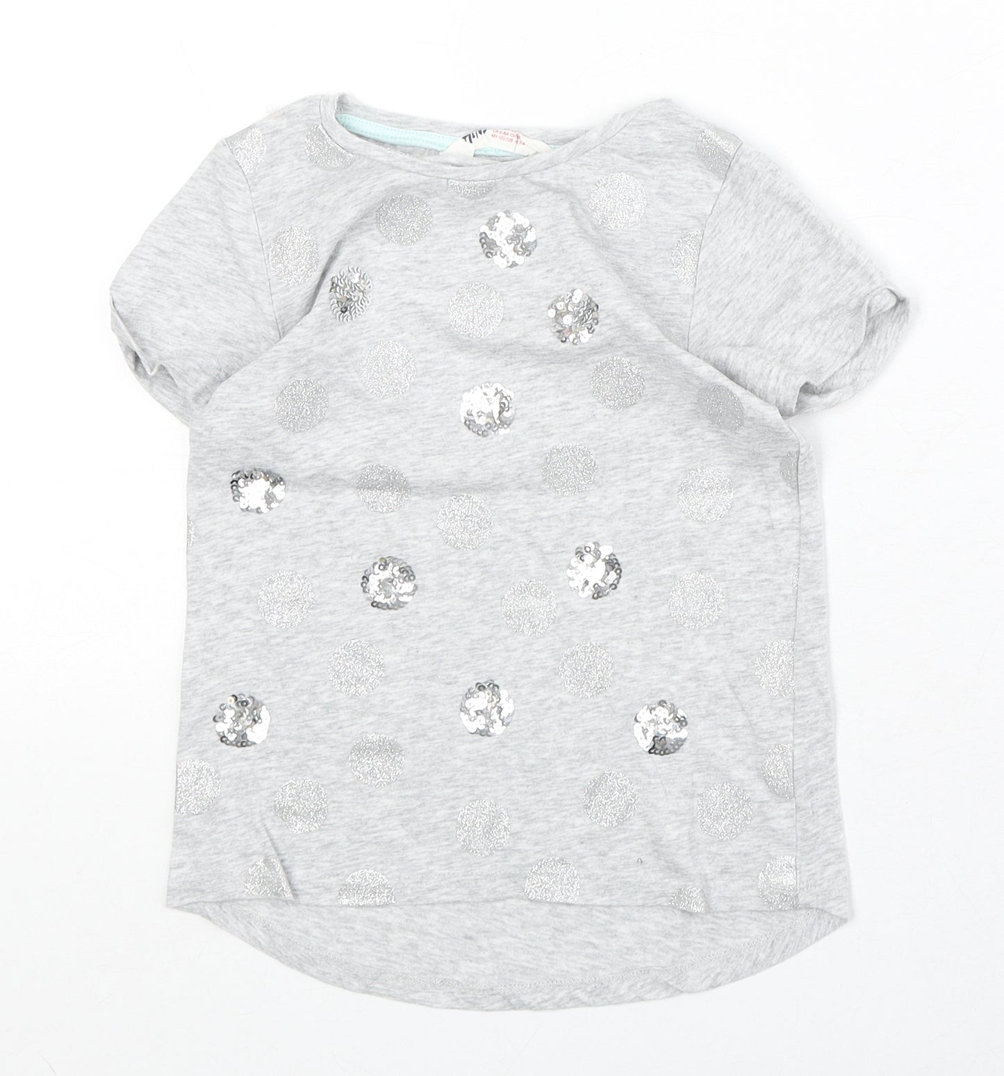 H&M Girls Grey Polka Dot Polyester Basic T-Shirt Size 6-7 Years Round Neck Pullover - Size 6-8