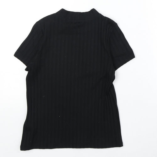 Marks and Spencer Girls Black Polyester Basic T-Shirt Size 10-11 Years Round Neck Pullover